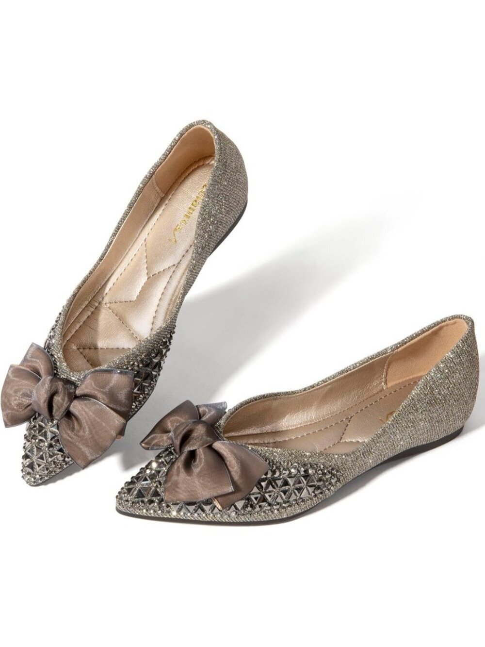 Women's Flats Shoes Rhinestone Silver Pointed Toe Comfort Flat Silver Bowknot